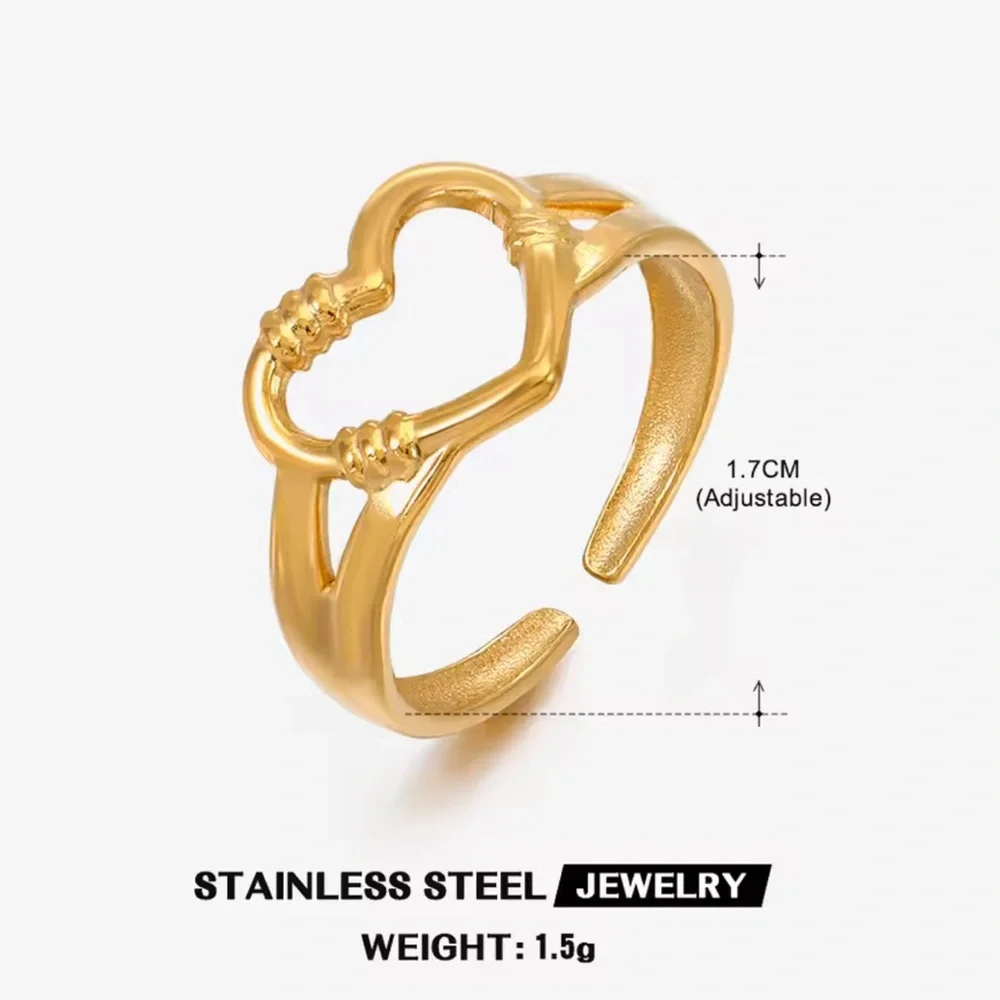 Stainless Steel Adjustable Gold Heart Ring - Size Adjustable (R34) - Picture 2 of 6